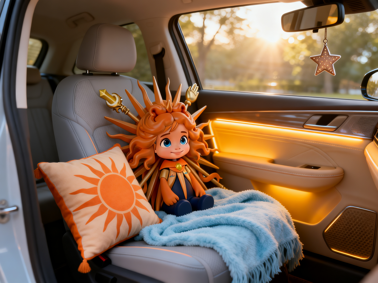 jimeng-2025-12-29-2221-根据IP参考图，生成车内饰品或玩偶，美好车居生活场景